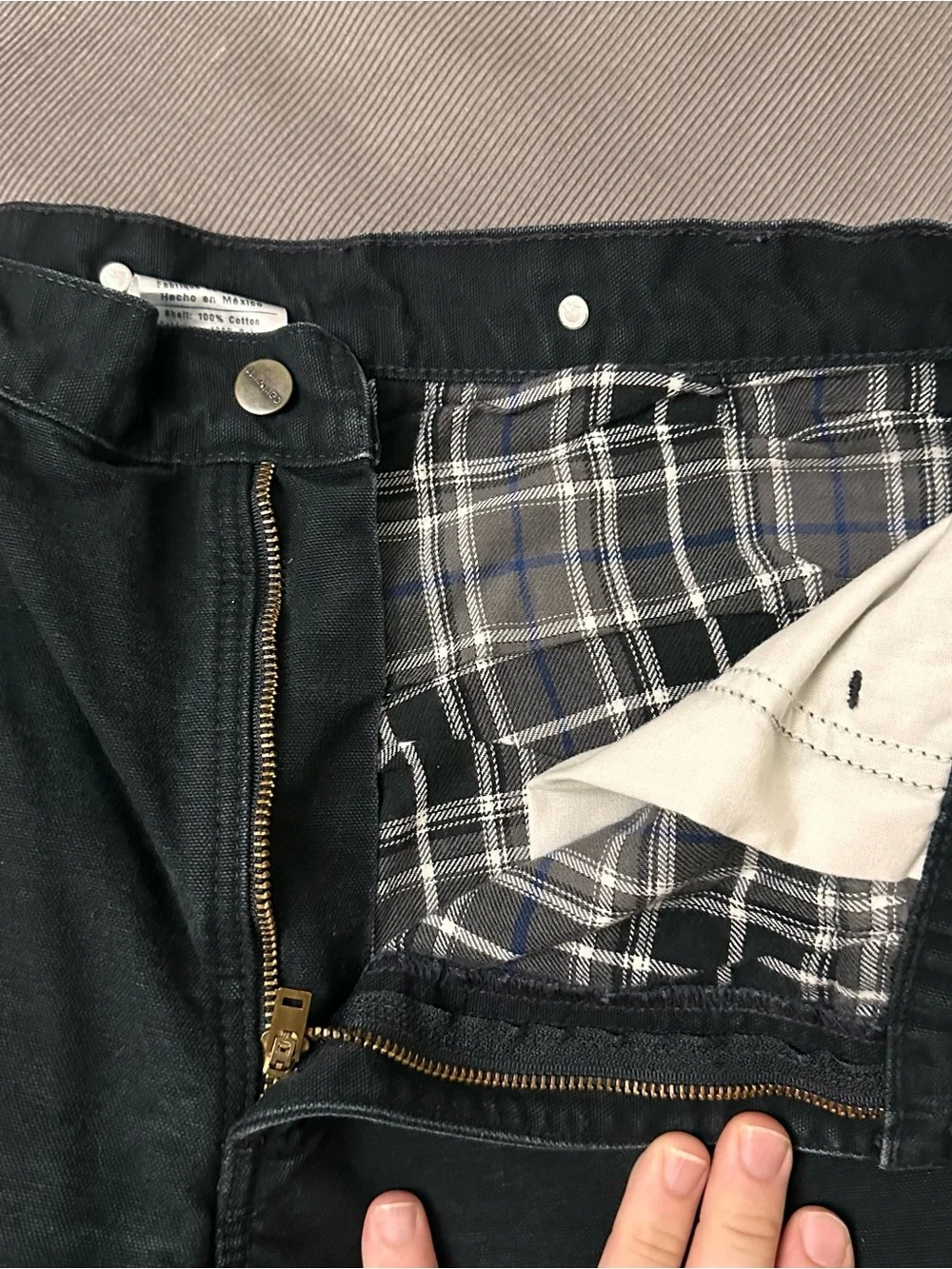Carhartt B111 BLK Flannel Lined Losse Fit Carpenter Pants Men's 35x32 Distressed